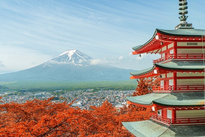 Mt. Fuji with fall colors in Japan